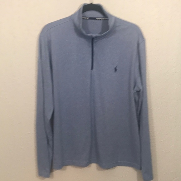 Polo Ralph Lauren Performance Heather Blue Quarter Zip Pull Over Knit Shirt - Picture 1 of 9
